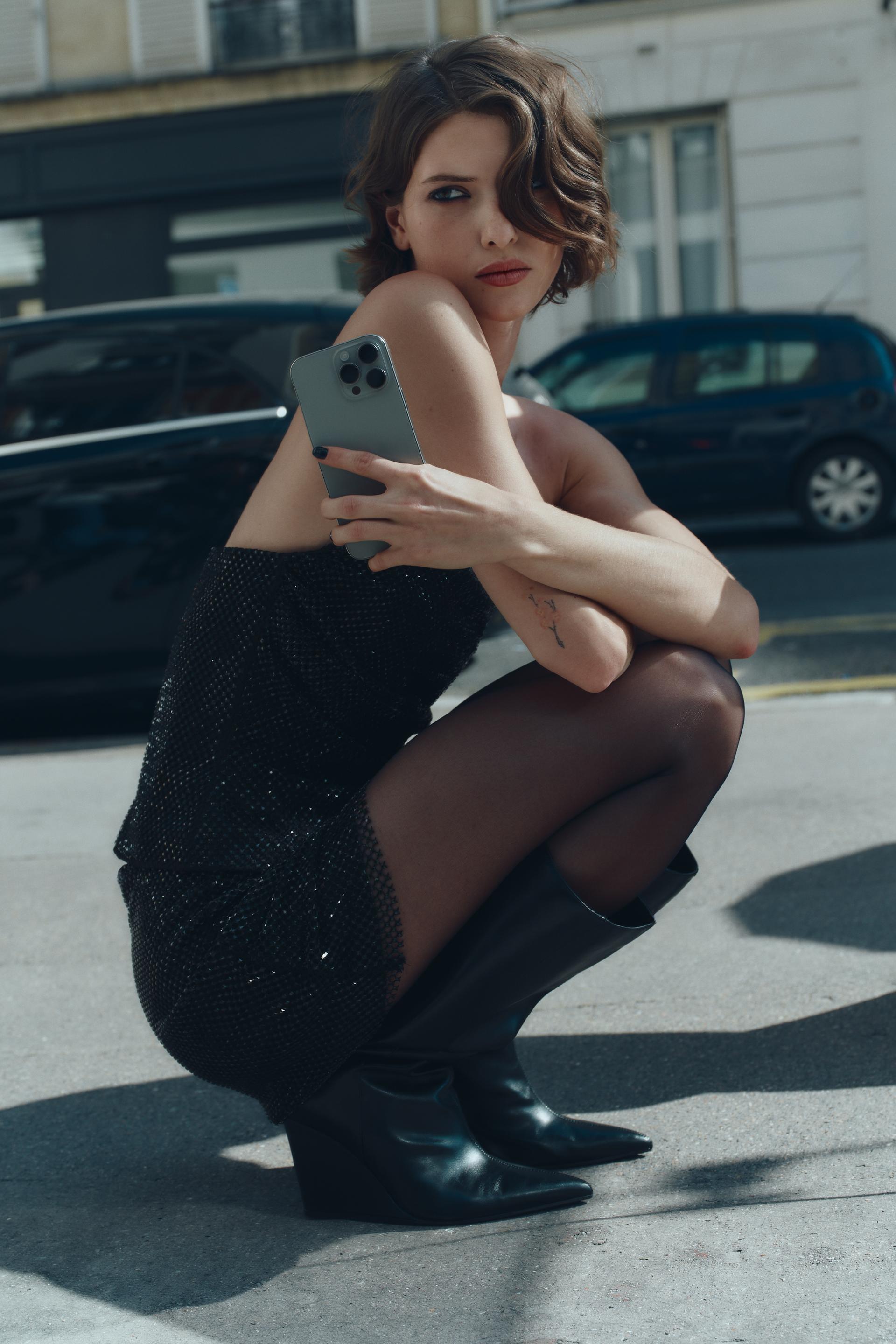 Rhinestone Mesh Mini Dress (Set)