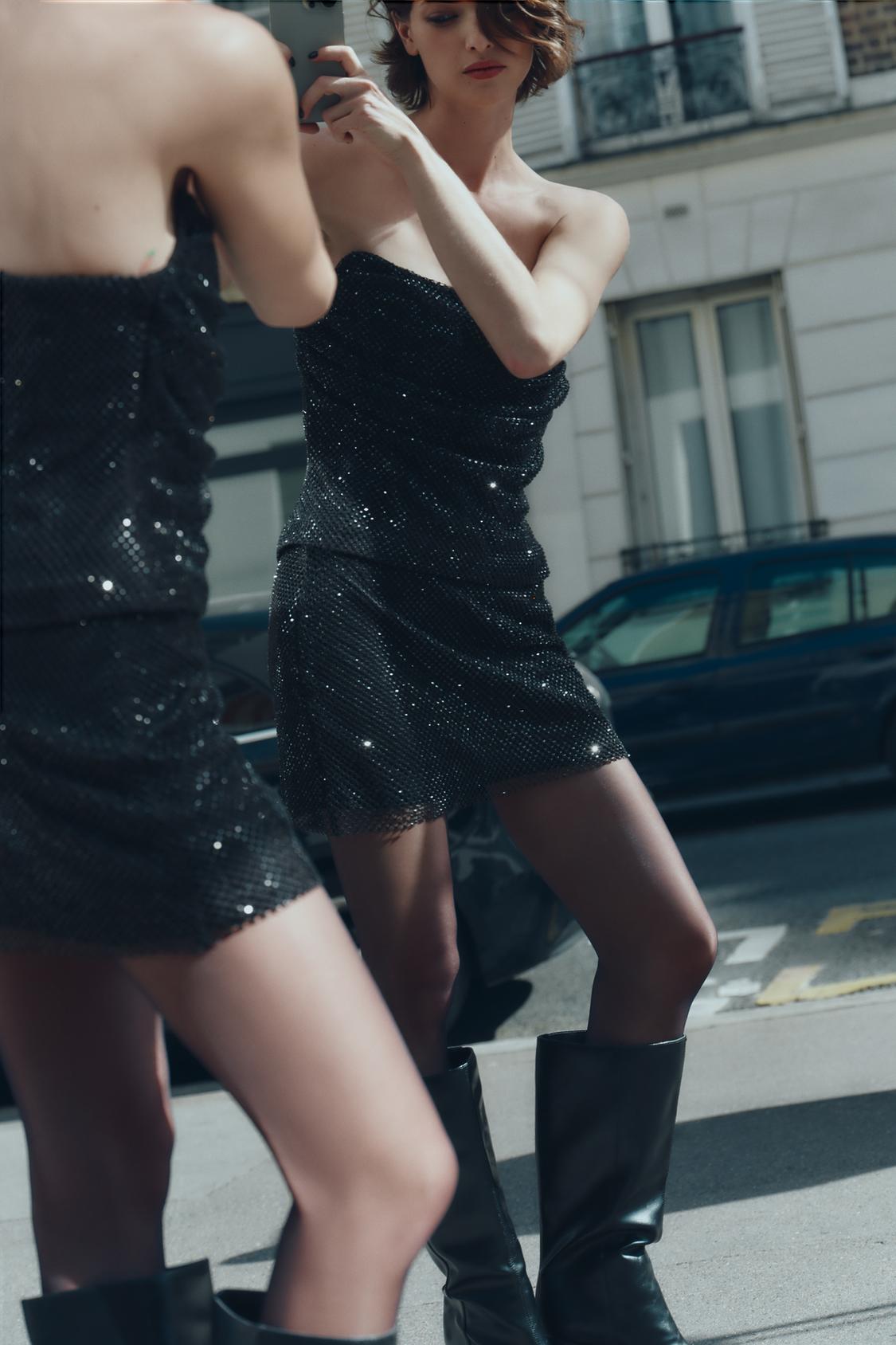 Rhinestone Mesh Mini Dress (Set)